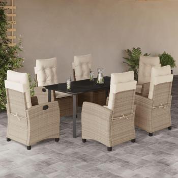 7-Piece Beige Poly Rattan Garden Dining Set with Cushions