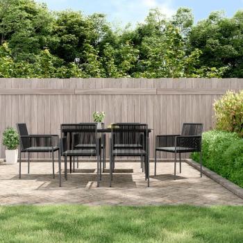 vidaXL Black Poly Rattan Garden Chairs with Cushions Set of 6, 54x60.5x83.5 cm
