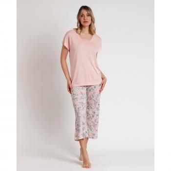 Pijama de mujer de manga corta con estampado floral largo Admas