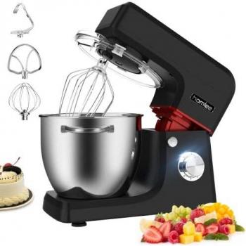 Homlee 1800W Profesional Batidora Amasadora, Amasadora de Bajo Ruido para Repostería, Robot de Cocina Automática Multifuncional, Robot Multifuncional, 6.5 litros, 6 velocidades negro