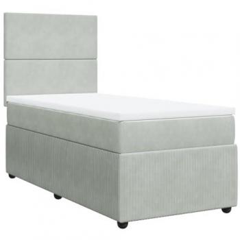 Cama Box Spring con colchón de terciopelo gris claro 90x190 cm