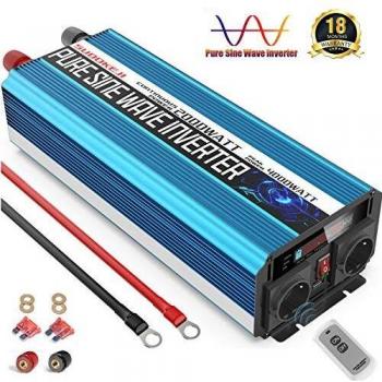 SUDOKEJI Inversor de Corriente Onda Sinusoidal Pura 2000w y Pico de 4000w Convertidor 12v 220v con Pantalla LCD para Refrigeradores Pequeños y Aparatos de Carga Inductiva de Baja Potencia