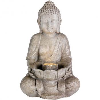 Fuente Exterior Buddha Iluminación Blanca Cálida 28x29.5x45cm
