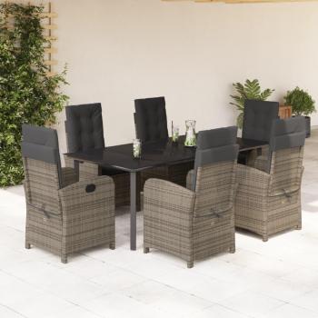 7-Piece Grey Poly Rattan Garden Dining Set with Cushions