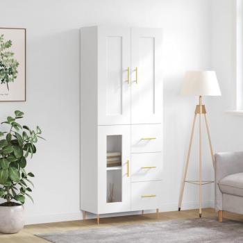 Aparador alto de madera contrachapada blanco 69,5x34x180 cm