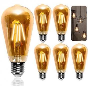 Bombilla LED Vintage E27 ST64 8W (Equivalente a 60W) Filamento Blanco Cálido 2200K - Pack de 5 Uds