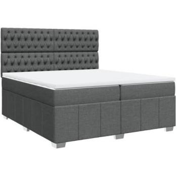 Cama box spring con colchón de muelles en tela gris oscuro 200x200 cm