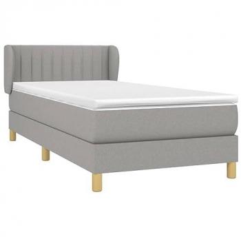 Cama box spring con colchón tapizado en tela gris claro, 80x200 cm, muelles ensacados, adaptable, acolchado reversible