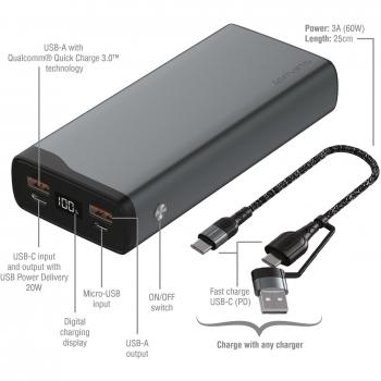 Powerbank 4smarts VoltHub Pro 20000mAh Carga Rápida PD 22.5W Gunmetal