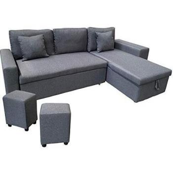 Sofá Convertible Tony 3 Plazas Gris Chiné con Meridiano Reversible y Caja de Almacenamiento