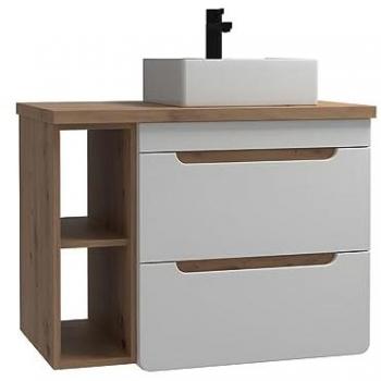 Mueble de baño suspendido ARUBA con lavabo y estantes - Color natural y blanco - 80 cm