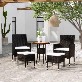 5-Piece Black Poly Rattan Garden Lounge Set