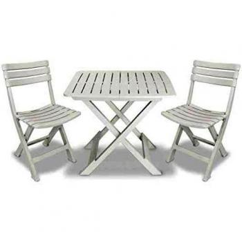 vidaXL Set Mesa Sillas Bistró Jardín 3 Piezas Muebles Mobiliario Patio Comedor al Aire Libre Terraza Balcón Restaurante Exterior Blanco