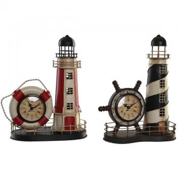 Reloj de Mesa DKD Home Decor 25.5 x 14 x 32.5 cm Rojo Negro Metal Vintage Faro (2 Unidades)