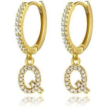 Pendientes de aro con inicial A-Z para mujer, chapados en oro blanco de 14 quilates, circonita cúbica, personalizados, 26 letras, regalo para ella