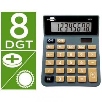 Calculadora Liderpapel Sobremesa XF18 8 Dígitos Solar y Pilas Color Gris 127x105x24 mm