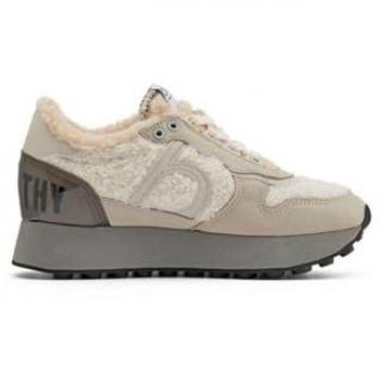 Zapatillas Duuo Calma High blancas y beige para mujer - 39, zapatillas deportivas con cordones, estilo retro running noventero, moda casual de invierno, doble suela con tejido borreguito, comodidad y estilo