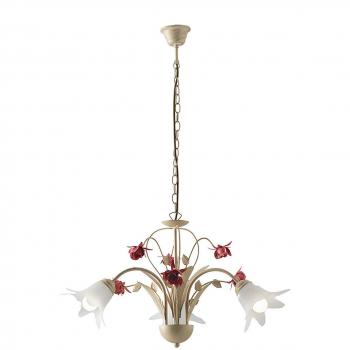 Plafón Colgante de 3 Luces en Color Rosa con Difusor de Vidrio Marfil y Brazo Múltiple, 71 cm