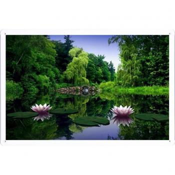 Metal cartel Cartel de chapa Hojalata sesión Flower Tin Sign Water Lilies Water Leaves Pond Bridge Trees Beauty Green Nature 30352 Retro Vintage Pared Decoración by hamgaacaan
