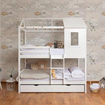 Litera MueMue con Cama de Arrastre en Madera Blanca 105x190/105x190cm