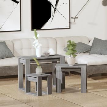 Mesas apilables 3 piezas Sonoma gris madera multicapa