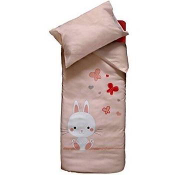 Parure de Cama Lapinou Rosa - Housse de Couette 100x140 cm + Taie d'Oreiller 40x60 cm