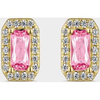 Pendientes Jelly de plata bañada en oro con circonita rectangular rosa