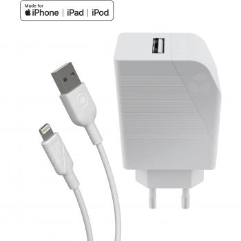 Muvit for Change Pack Cargador de Pared USB 2.4A 12W + Cable Lightning MFI 2.4A 1.2m Blanco