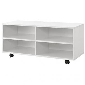 Mueble de TV con Ruedas Barkarö 90 x 35 x 41 cm - Blanco, Aglomerado, 4 Compartimentos, Capacidad Máx. 15 kg
