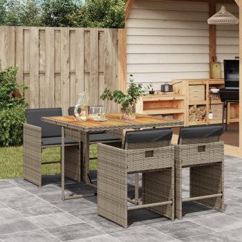 Set de almuerzo de jardín 5 piezas con cojines de polyrattan gris
