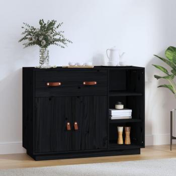 Aparador de madera maciza de pino 98,5x40x75 cm Mueble de Almacenaje de Salón, Buffet para salón, Armario Auxiliar, Armario de Almacenamiento en color negro