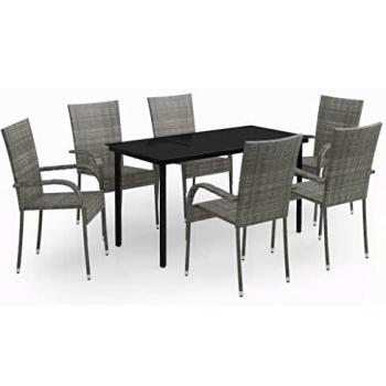 7-Piece Grey and Black Garden Dining Set with Cushions