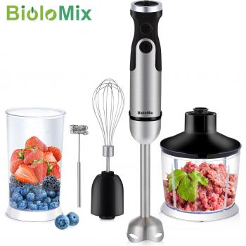 BioloMix 1200W 5-in-1 Immersion Hand Blender with Meat and Vegetable Grinder, Chopper, and Whisk