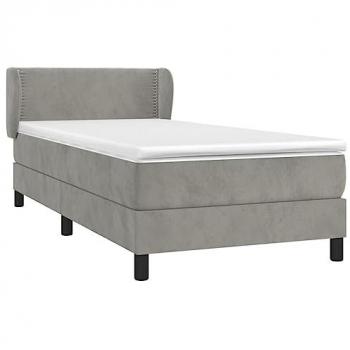Cama box spring con colchón terciopelo gris claro 90x190 cm