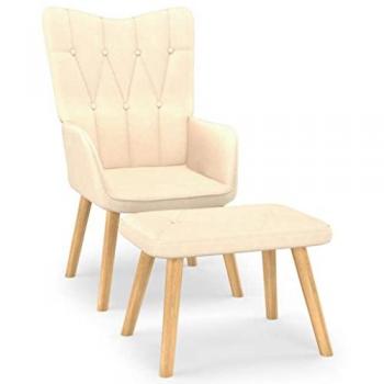 Sillón de Relax con Taburete de Tela Color Crema 62x68,5x96 cm