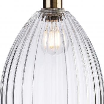 Lámpara colgante Victory de cristal limpio, 1 bombilla, 36 cm, tipo domo, latón antiguo, vidrio transparente, base E27