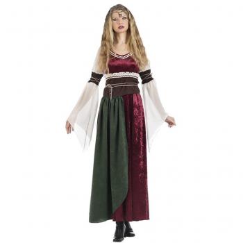 Disfraz Medieval Princesa Xena 2 Piezas para Mujer, Rojo/Blanco/Marrón, Talla M
