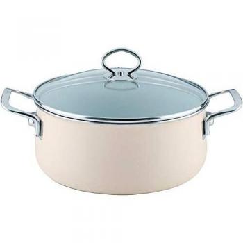 Cacerola esmaltada con tapa de vidrio 24 cm, 4 litros, color Avorio