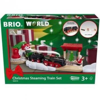BRIO Christmas Steaming Train - Set de tren navideño a vapor con batería, incluye locomotora de vapor, vagones y vías de madera