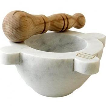 Mortero de Mármol Blanco con Pilón de Madera 18 cm