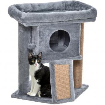 Árbol Rascador Compacto para Gatos Pequeños con Poste de Yute Rampa Cama y Bola Colgante 40x40x57 cm Gris