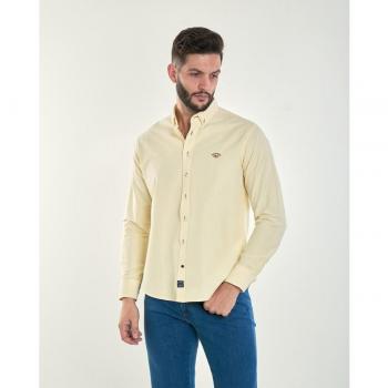 Camisa oxford de hombre regular liso en amarillo