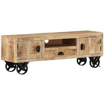 Mueble de TV con Ruedas de Madera de Mango Rústica 110x30x37 cm