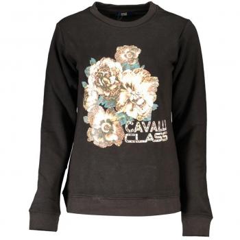 Cavalli Class Black Cotton Sweatshirt with Print Logo - XXL
