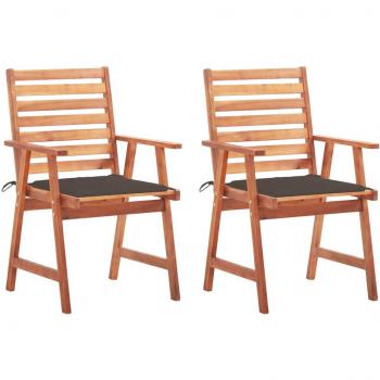 Outdoor Dining Chairs Set of 2 with Cushions Solid Acacia Wood