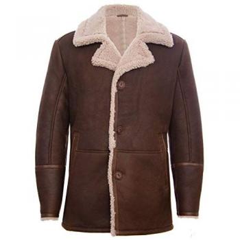 Infinity Leather Classic Brown Sheepskin Crombie Jacket for Men - Size Large