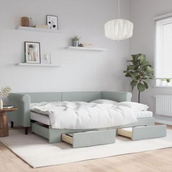 Sofá cama nido extraíble con cajones de terciopelo gris claro 90x200 cm