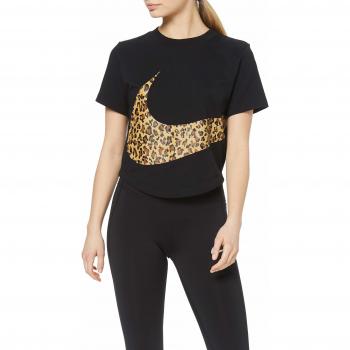 NIKE W NSW Top SS Crop ANML Camiseta de Manga Corta, Mujer, Black, S