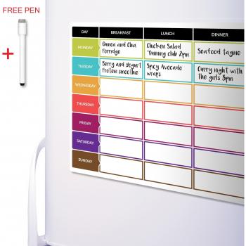 CKB LTD planificador de dietas | Pizarra blanca magnética para el frigorífico con rotulador A3, Ideal para la planificación de las comidas familiares, musculación