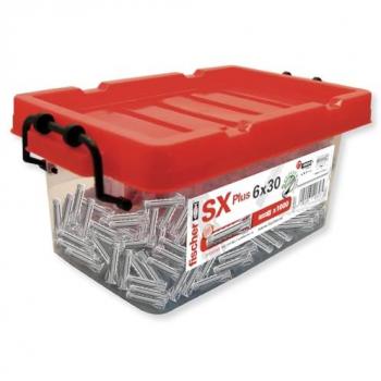 FISCHER - CUBETA TACO SX PLUS 6X30 (1000 unidades) PARA TORNILLOS DE 4-5mm + 5 BROCAS